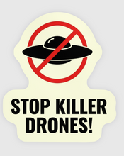 Load image into Gallery viewer, Stop Killer Drones Glow-in-the Dark Sticker
