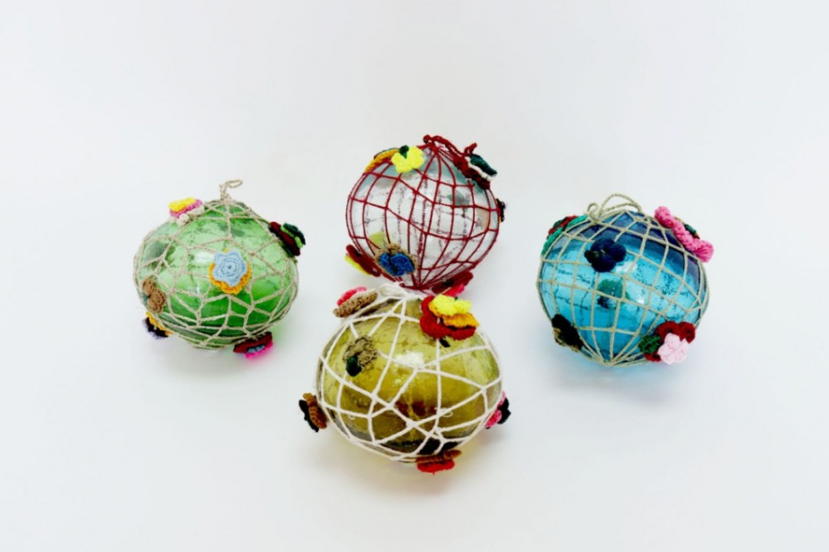 Glass Blown Decorative Ornament with Crochet