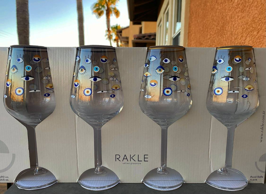 Set of 4 Turkish Hamsa Goblet Glasses